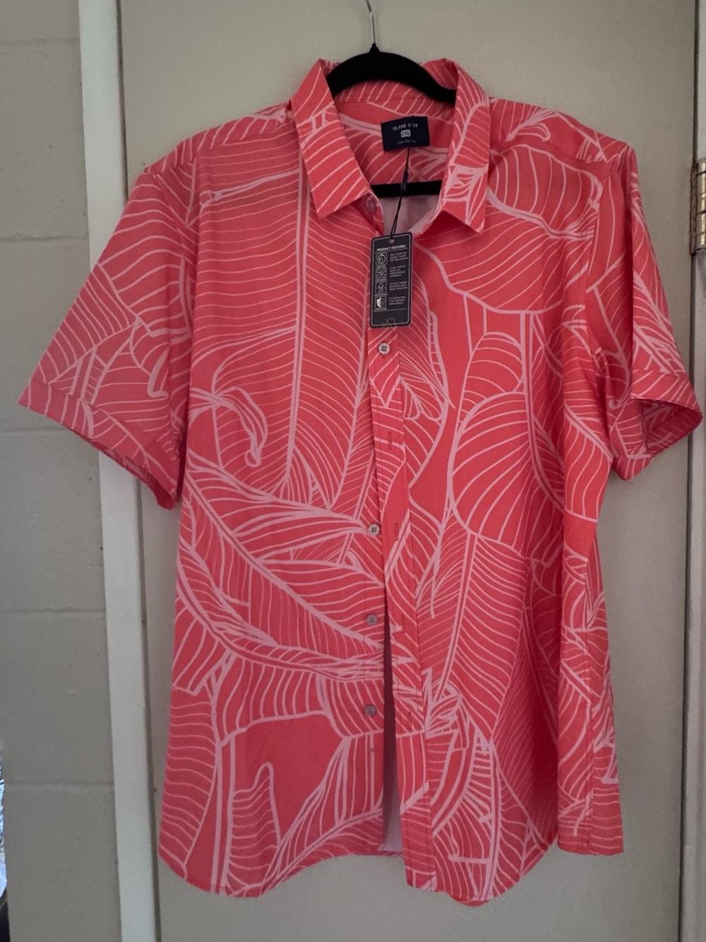 Island Crew Orange Short-Sleeve Leaf Print Button-Down Shirt